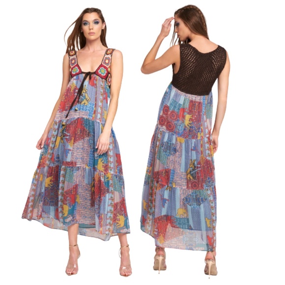 Aratta Girls Insane Maxi Dress • XS • NWT Reg $157 • Blue • Floral • Crochet - Picture 2 of 6